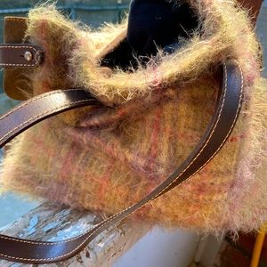 Beautiful fluffy place and khaki suede leather